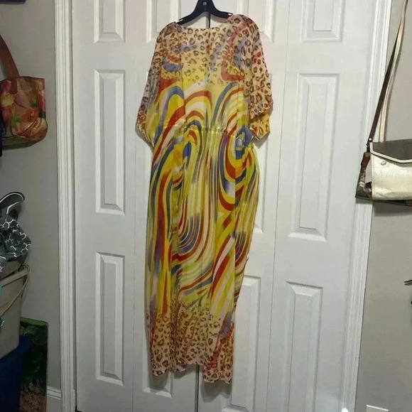 Colorful animal print cardigan beach swim cover up top - Picture 6 of 10